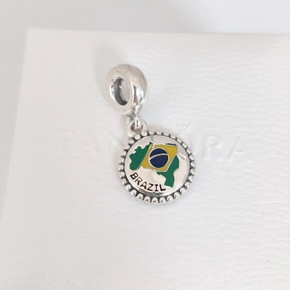 Pandora Brazil Flag Map Exclusive Travel Dangle Charm S925 Silver with box - Picture 6 of 6